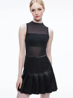 Alice and Olivia CHARA VEGAN LEATHER PLEATED MINI DRESS BLACK*FEATURED SHOPS | DRESSES | CLOTHING