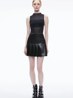 Alice and Olivia CHARA VEGAN LEATHER PLEATED MINI DRESS BLACK*FEATURED SHOPS | DRESSES | CLOTHING