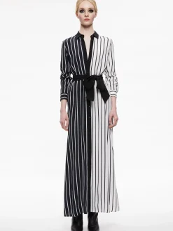 Alice and Olivia CHASSIDY MAXI SHIRT DRESS VERTICAL PALAZZO STRIPE BLACK*FEATURED SHOPS | DRESSES | CLOTHING