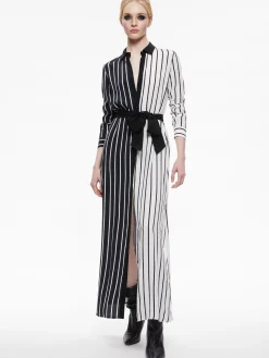 Alice and Olivia CHASSIDY MAXI SHIRT DRESS VERTICAL PALAZZO STRIPE BLACK*FEATURED SHOPS | DRESSES | CLOTHING