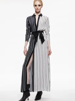Alice and Olivia CHASSIDY MAXI SHIRT DRESS VERTICAL PALAZZO STRIPE BLACK*FEATURED SHOPS | DRESSES | CLOTHING