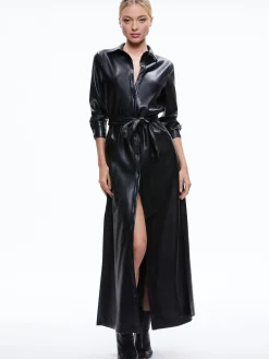 Alice and Olivia CHASSIDY VEGAN LEATHER MAXI SHIRT DRESS BLACK*FEATURED SHOPS | FEATURED SHOPS | DRESSES | CLOTHING