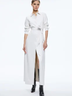 Alice and Olivia CHASSIDY VEGAN LEATHER MAXI SHIRT DRESS OFF WHITE*FEATURED SHOPS | DRESSES | CLOTHING