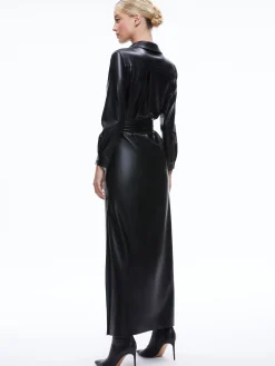 Alice and Olivia CHASSIDY VEGAN LEATHER MAXI SHIRT DRESS BLACK*FEATURED SHOPS | FEATURED SHOPS | DRESSES | CLOTHING