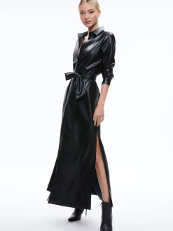 Alice and Olivia CHASSIDY VEGAN LEATHER MAXI SHIRT DRESS BLACK*FEATURED SHOPS | FEATURED SHOPS | DRESSES | CLOTHING