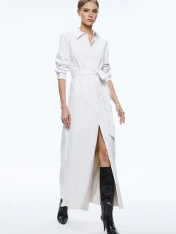 Alice and Olivia CHASSIDY VEGAN LEATHER MAXI SHIRT DRESS OFF WHITE*FEATURED SHOPS | DRESSES | CLOTHING