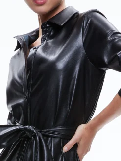 Alice and Olivia CHASSIDY VEGAN LEATHER MAXI SHIRT DRESS BLACK*FEATURED SHOPS | FEATURED SHOPS | DRESSES | CLOTHING