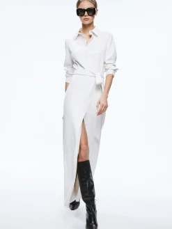 Alice and Olivia CHASSIDY VEGAN LEATHER MAXI SHIRT DRESS OFF WHITE*FEATURED SHOPS | DRESSES | CLOTHING