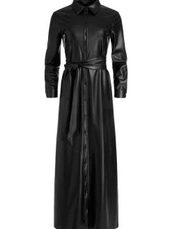 Alice and Olivia CHASSIDY VEGAN LEATHER MAXI SHIRT DRESS BLACK*FEATURED SHOPS | FEATURED SHOPS | DRESSES | CLOTHING