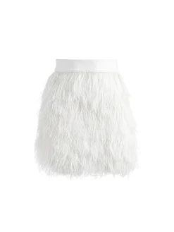 Alice and Olivia CINA FEATHER MINI SKIRT ECRU*CLOTHING