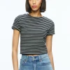 Alice and Olivia CINDY CLASSIC CROPPED TEE BLACK/OFF WHITE STRIPE*FEATURED SHOPS | CLOTHING
