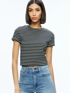 Alice and Olivia CINDY CLASSIC CROPPED TEE BLACK/OFF WHITE STRIPE*FEATURED SHOPS | CLOTHING