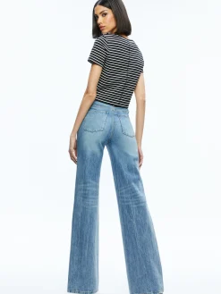 Alice and Olivia CINDY CLASSIC CROPPED TEE BLACK/OFF WHITE STRIPE*FEATURED SHOPS | CLOTHING