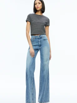 Alice and Olivia CINDY CLASSIC CROPPED TEE BLACK/OFF WHITE STRIPE*FEATURED SHOPS | CLOTHING