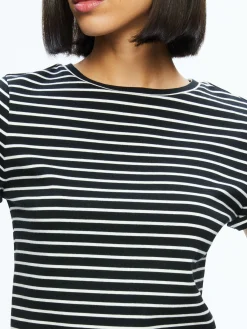 Alice and Olivia CINDY CLASSIC CROPPED TEE BLACK/OFF WHITE STRIPE*FEATURED SHOPS | CLOTHING