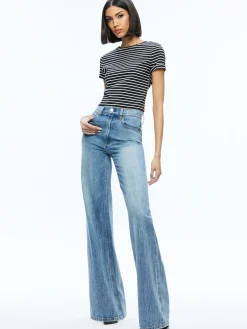 Alice and Olivia CINDY CLASSIC CROPPED TEE BLACK/OFF WHITE STRIPE*FEATURED SHOPS | CLOTHING