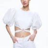 Alice and Olivia COLETTE TIE PUFF SLEEVE CROP TOP *CLOTHING