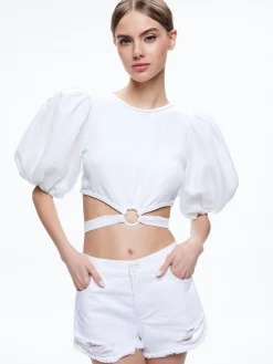 Alice and Olivia COLETTE TIE PUFF SLEEVE CROP TOP *CLOTHING