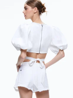 Alice and Olivia COLETTE TIE PUFF SLEEVE CROP TOP *CLOTHING