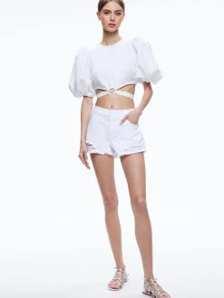 Alice and Olivia COLETTE TIE PUFF SLEEVE CROP TOP *CLOTHING