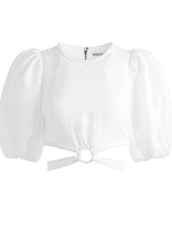 Alice and Olivia COLETTE TIE PUFF SLEEVE CROP TOP *CLOTHING