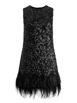 Alice and Olivia COLEY EMBELLISHED FEATHER TRIM MINI DRESS BLACK*DRESSES | DRESSES | CLOTHING