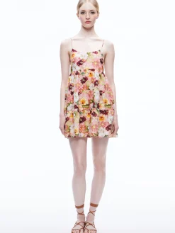 Alice and Olivia COLLEEN BABYDOLL MINI DRESS JUNIPER FLORAL ROSE*DRESSES | CLOTHING