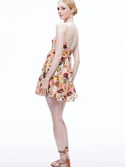 Alice and Olivia COLLEEN BABYDOLL MINI DRESS JUNIPER FLORAL ROSE*DRESSES | CLOTHING