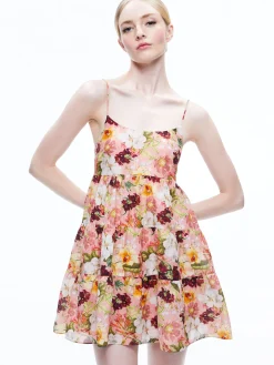 Alice and Olivia COLLEEN BABYDOLL MINI DRESS JUNIPER FLORAL ROSE*DRESSES | CLOTHING