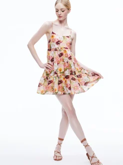 Alice and Olivia COLLEEN BABYDOLL MINI DRESS JUNIPER FLORAL ROSE*DRESSES | CLOTHING
