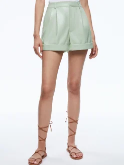 Alice and Olivia CONRY VEGAN LEATHER PLEATED CUFF SHORT GREEN TEA*FEATURED SHOPS | CLOTHING