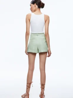 Alice and Olivia CONRY VEGAN LEATHER PLEATED CUFF SHORT GREEN TEA*FEATURED SHOPS | CLOTHING