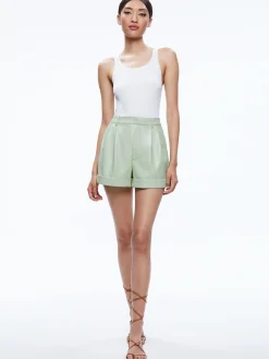 Alice and Olivia CONRY VEGAN LEATHER PLEATED CUFF SHORT GREEN TEA*FEATURED SHOPS | CLOTHING