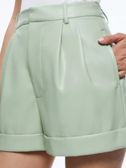 Alice and Olivia CONRY VEGAN LEATHER PLEATED CUFF SHORT GREEN TEA*FEATURED SHOPS | CLOTHING