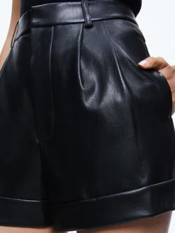Alice and Olivia CONRY VEGAN LEATHER PLEATED CUFF SHORT BLACK*FEATURED SHOPS | FEATURED SHOPS | CLOTHING