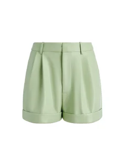 Alice and Olivia CONRY VEGAN LEATHER PLEATED CUFF SHORT GREEN TEA*FEATURED SHOPS | CLOTHING