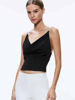 Alice and Olivia CORAL CRYSTAL STRAP COWL NECK TOP BLACK*CLOTHING