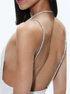 Alice and Olivia CORAL CRYSTAL STRAP MIDI DRESS ECRU*DRESSES | DRESSES | CLOTHING