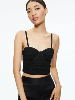 Alice and Olivia DAMIA RUCHED BUSTIER TOP BLACK*CLOTHING