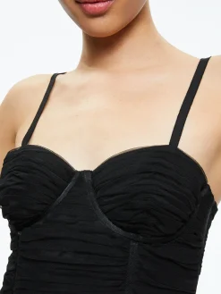 Alice and Olivia DAMIA RUCHED BUSTIER TOP BLACK*CLOTHING