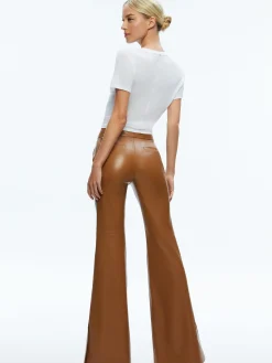 Alice and Olivia DANETTE VEGAN LEATHER SPLIT HEM TROUSERS CAMEL*FEATURED SHOPS | CLOTHING