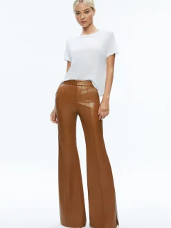 Alice and Olivia DANETTE VEGAN LEATHER SPLIT HEM TROUSERS CAMEL*FEATURED SHOPS | CLOTHING