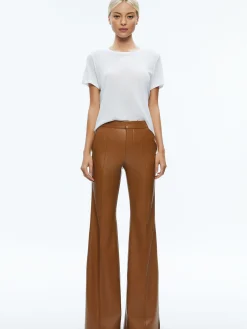 Alice and Olivia DANETTE VEGAN LEATHER SPLIT HEM TROUSERS CAMEL*FEATURED SHOPS | CLOTHING