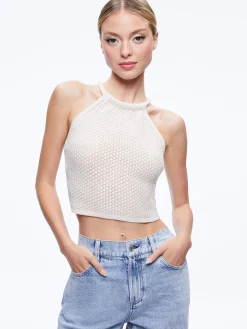 Alice and Olivia DARIA POINETELLE CORD BACK HALTER TOP SAND*CLOTHING