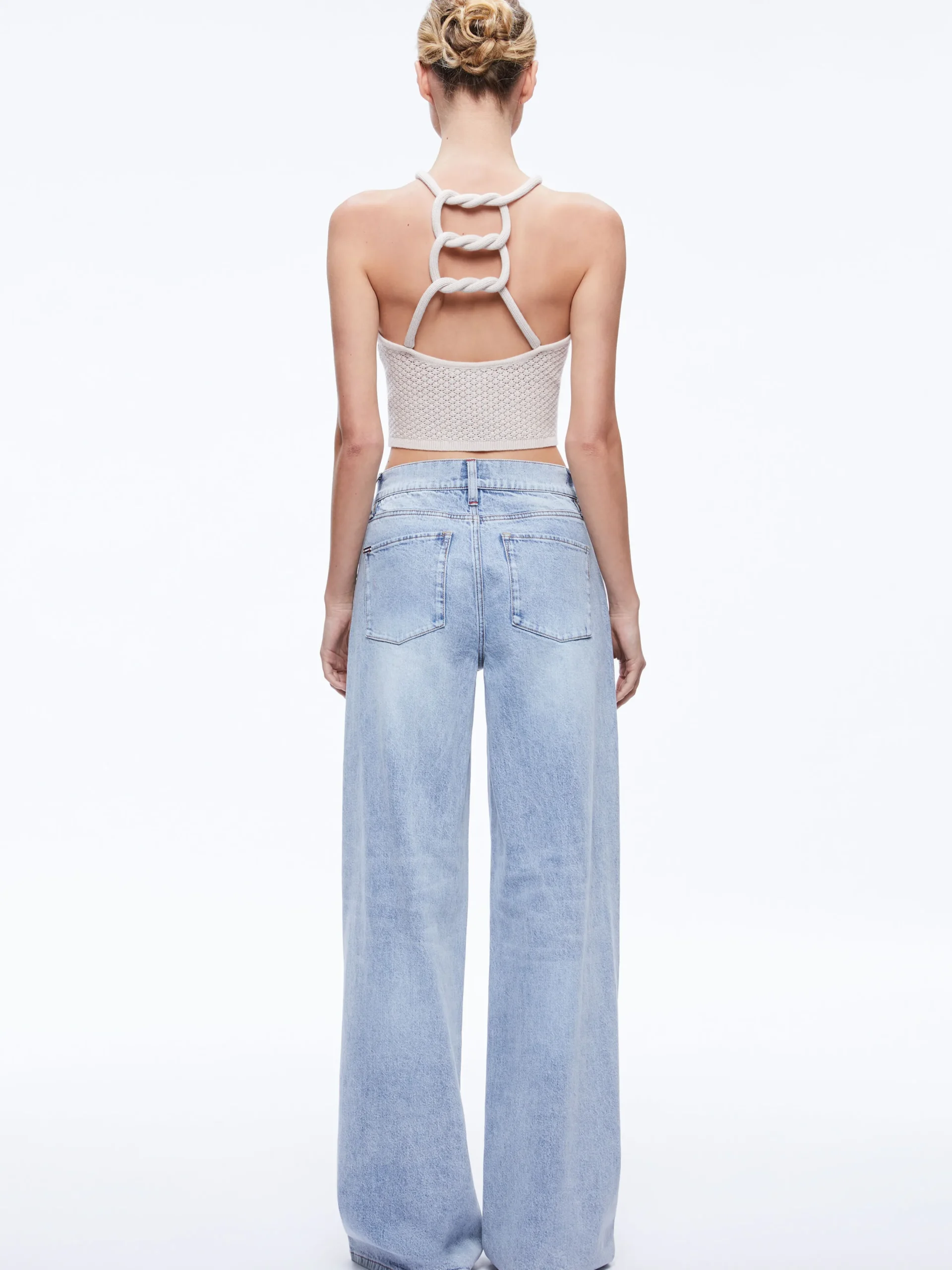 Alice and Olivia DARIA POINETELLE CORD BACK HALTER TOP SAND*CLOTHING