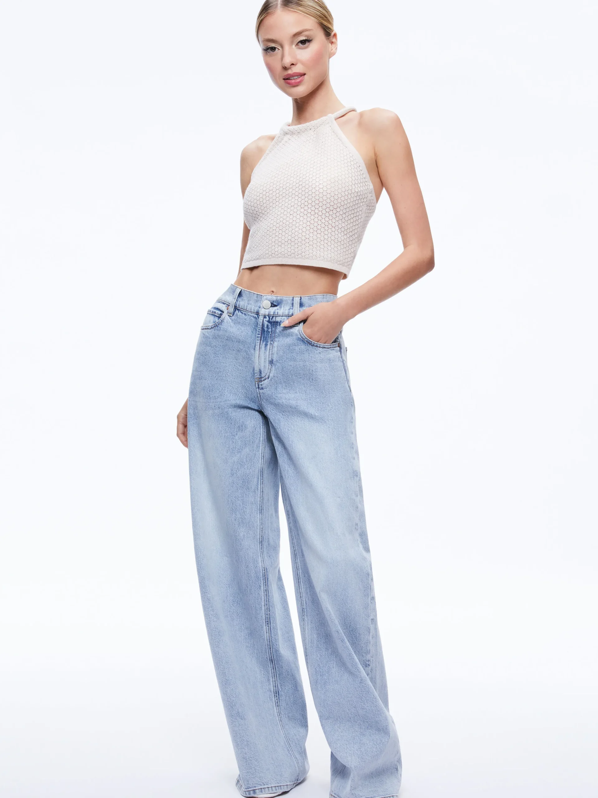 Alice and Olivia DARIA POINETELLE CORD BACK HALTER TOP SAND*CLOTHING