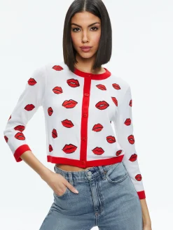 Alice and Olivia DARODA KISS CREWNECK CROPPED CARDIGAN SOFT WHITE MULTI*FEATURED SHOPS | FEATURED SHOPS | CLOTHING