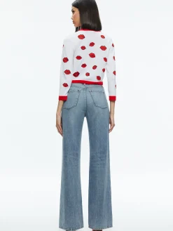 Alice and Olivia DARODA KISS CREWNECK CROPPED CARDIGAN SOFT WHITE MULTI*FEATURED SHOPS | FEATURED SHOPS | CLOTHING