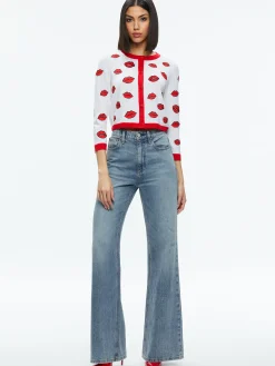 Alice and Olivia DARODA KISS CREWNECK CROPPED CARDIGAN SOFT WHITE MULTI*FEATURED SHOPS | FEATURED SHOPS | CLOTHING