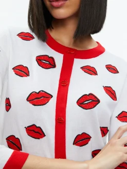 Alice and Olivia DARODA KISS CREWNECK CROPPED CARDIGAN SOFT WHITE MULTI*FEATURED SHOPS | FEATURED SHOPS | CLOTHING